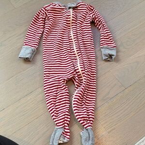 Cozy Red and Gray Striped Baby Footie